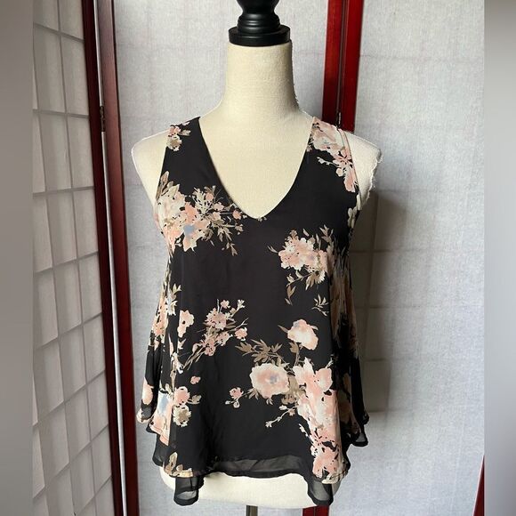 Sienna Sky Black Layered Chiffon Sleeveless Blouse w/Floral Print (Size: XS) - Picture 8 of 8